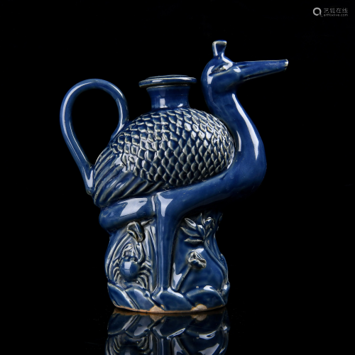 Cobalt Blue Glazed Porcelain Crane Pot