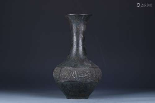 A Chinese Bronze Ware Vase With Beast Carving