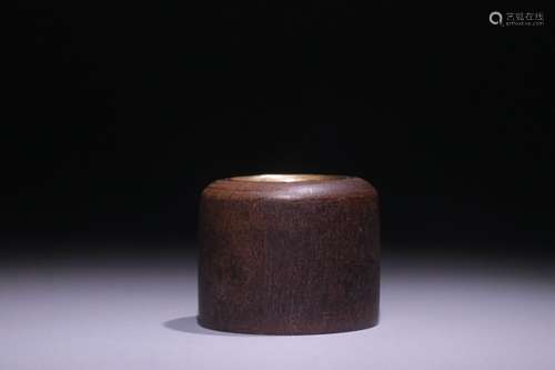 A Chinese Agarwood Ring With Gilding Siver