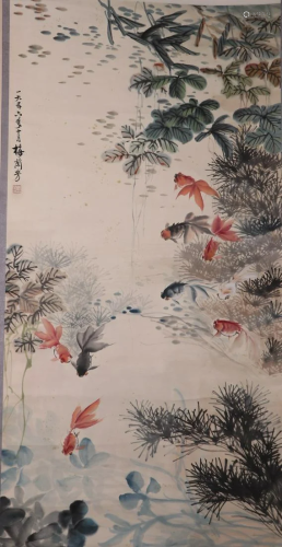 Painting Of Koi Fish In Pond With Artist Mark