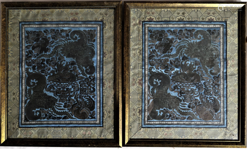 Two Silk Embroidered Panels With Frame