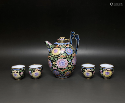 Cloisonne Enamel & Gilt Bronze Tea Pot Set With …
