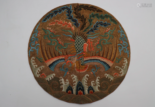 Chinese Silk Embroidered 'Phoenix' Roundel