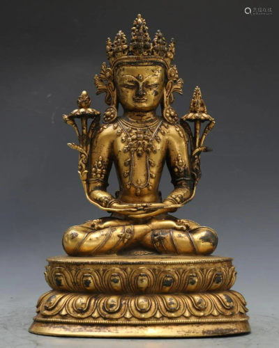 Gilt Bronze Figure Of Crowned Amitabha Buddha