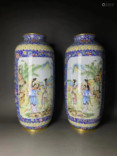 A Pair of Cloisonne Enamel Bronze Vases With Mark