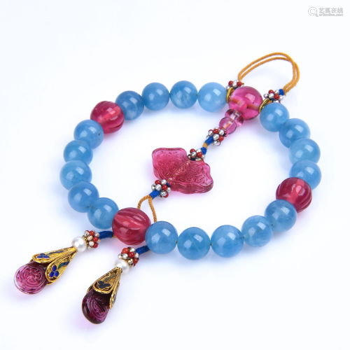 Blue Translucent Crystal and Tourmaline Bracelet