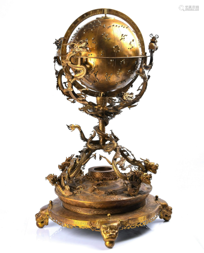 Large Gilt Bronze Dragon Celestial Globe