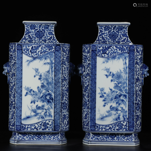 A Pair Of Chinese Blue and White Porcelain Vase