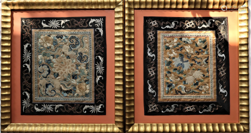 Two Silk Embroidered With Frame