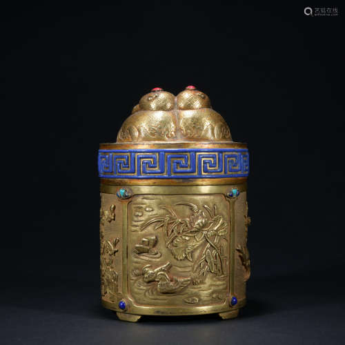 Qing dynasty gilt bronze cover box