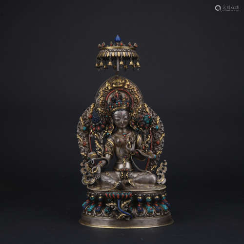 Qing dynasty silver statue of Drolma