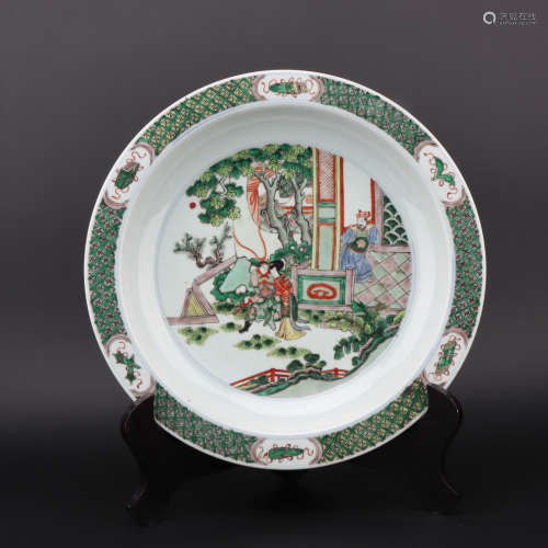 Qing dynasty Wu Cai plate with figure pattern