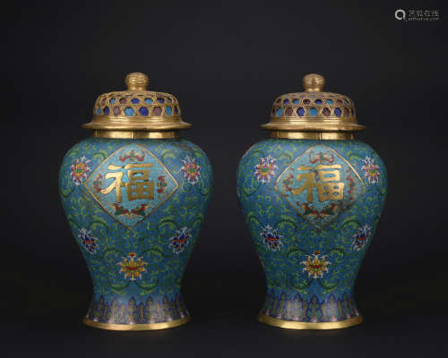 Qing dynasty cloisonne cover jar 1*pair