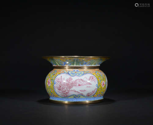 Qing dynasty enamel tea basin with figure pattern