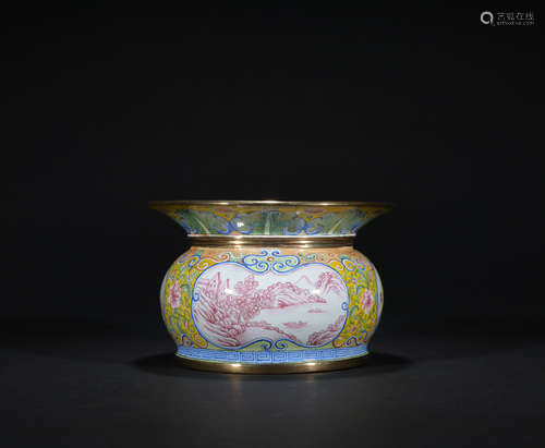 Qing dynasty enamel tea basin with figure pattern