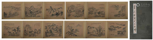 Qing dynasty Xi gang's landscape ablum of paintings