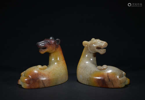 Qing dynasty jade beast 1*pair