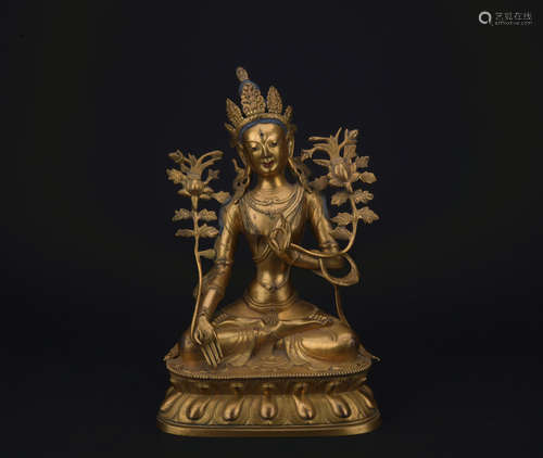 Qing dynasty gilt bronze statue of Manjushri