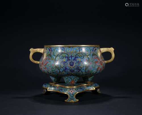 Qing dynasty cloisonne censer with flowers pattern