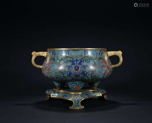 Qing dynasty cloisonne censer with flowers pattern