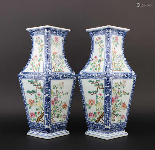 Qing dynasty blue and white bottle 1*pair