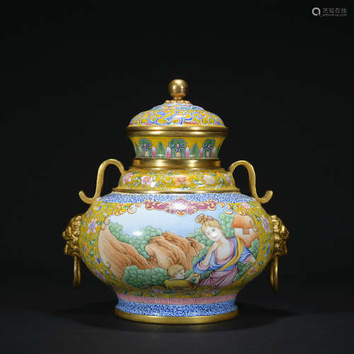 Qing dynasty enamel censer with flowers pattern