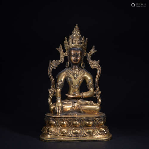 Qing dynasty gilt bronze statue of shakyamuni