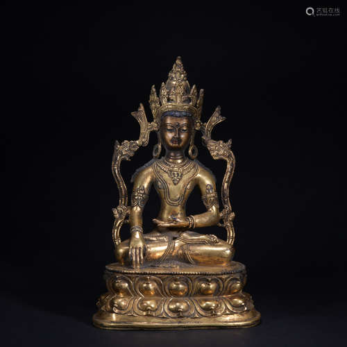 Qing dynasty gilt bronze statue of shakyamuni