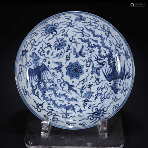 Qing dynasty blue and white plate with birds pattern