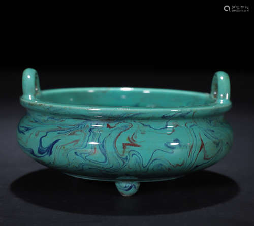 Qing dynasty green-glazed censer