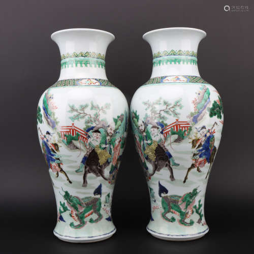 Qing dynasty Wu Cai bottle with figure pattern 1*pair