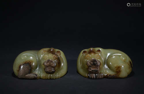 Qing dynasty jade bear ornament 1*pair