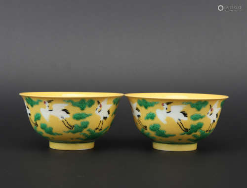 Qing dynasty yellow glaze bowl 1*pair