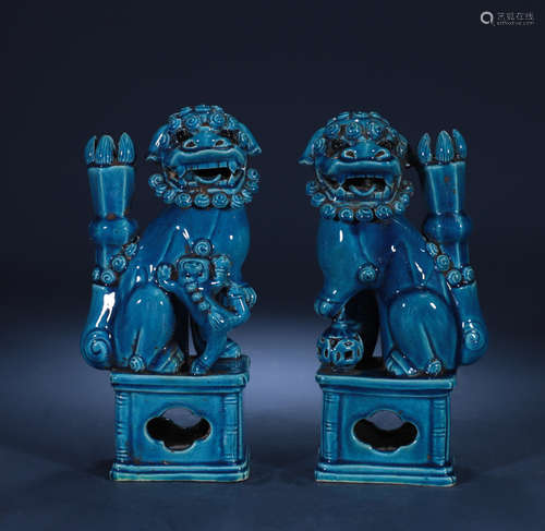 Qing dynasty blue-glazed lion 1*pair