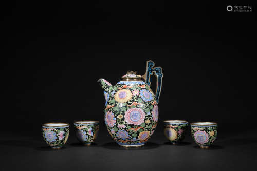 Qing dynasty enamel tea set with flowers pattern