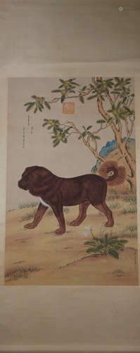 Qing dynasty Lang shining's dog painting