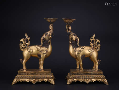 Qing dynasty gilt bronze sheep 1*pair