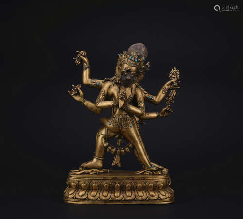 Qing dynasty gilt bronze statue of Guhyasamaja