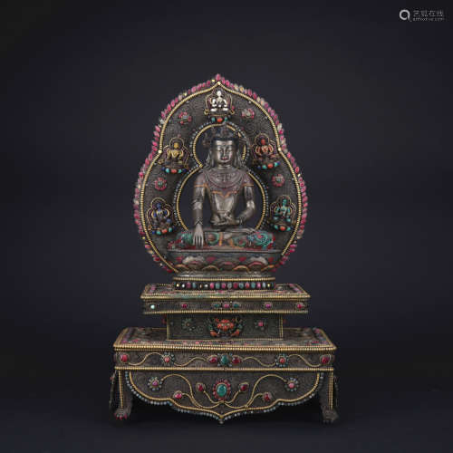 Qing dynasty silver statue of Medicine Buddha