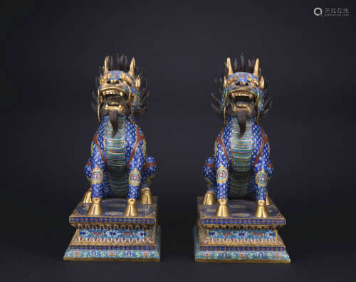 Qing dynasty cloisonne lion 1*pair