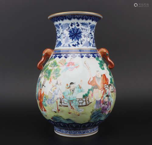 Qing dynasty famille-rose jar with figure pattern