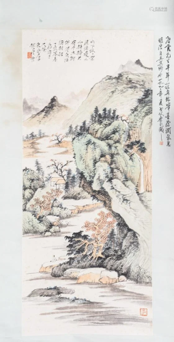 Arte Cinese A scroll on paper depicting a landscape