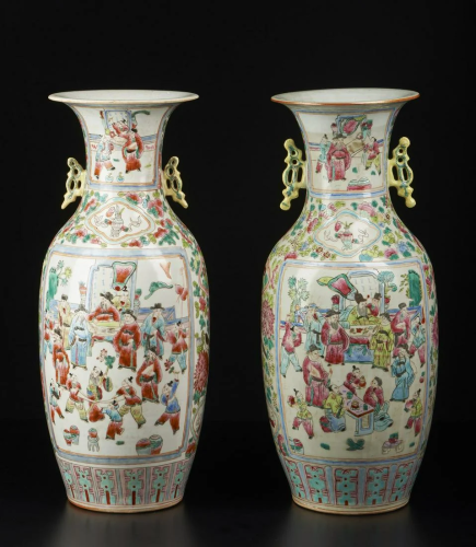 Arte Cinese Pair of Canton famille rose porcelain