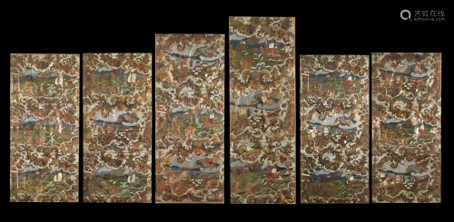 . Six panels in cuir de CordoueVenice (?), 18th