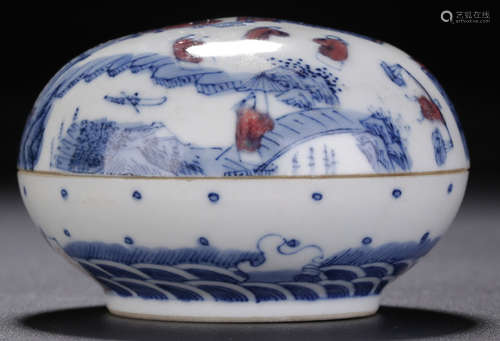 A BLUE&WHITE GLAZE BOX WITH STORY PATTERN