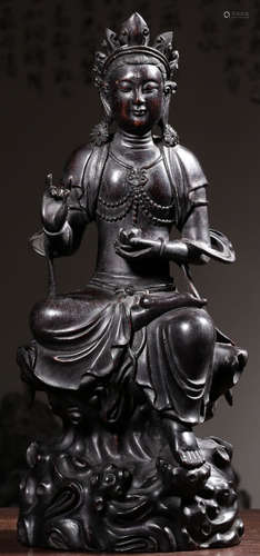 A ZITAN WOOD GUANYIN BUDDHA STATUE