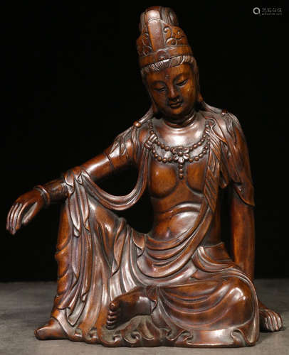 A HUALI WOOD GUANYIN BUDDHA STATUE