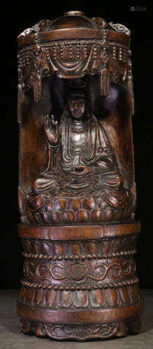 A CHENXIANG WOOD PAGODA CARVED WITH GUANYIN BUDDHA