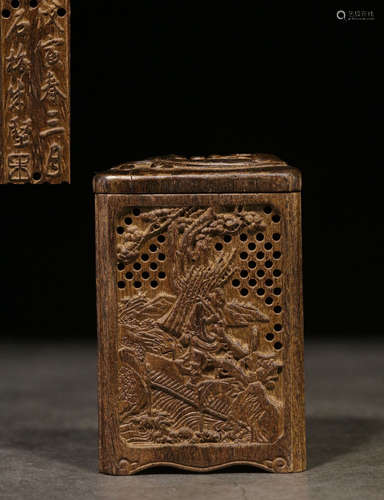 A CHENXIANG WOOD SACHET CARVED WITH STORY PATTERN