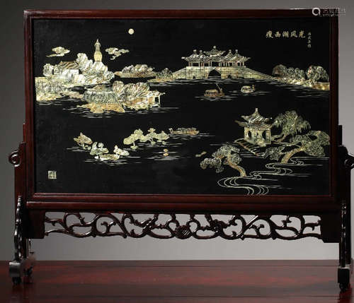 A LACQUER SCREEN EMBEDDED WITH CONCH